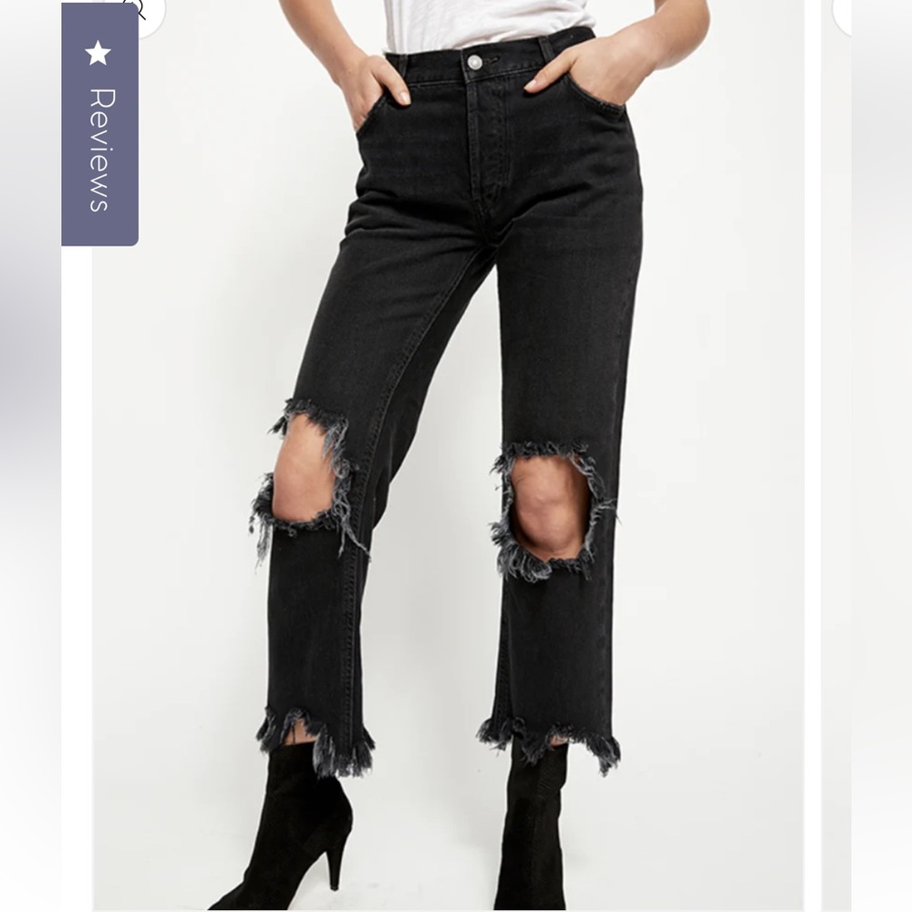 Free People Maggie Black Distressed Denim Jeans
